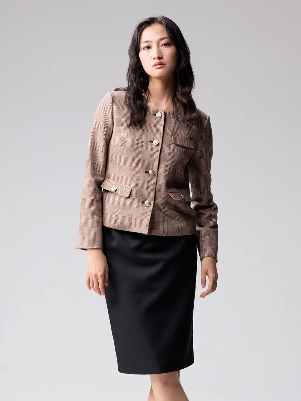 NUVIA LUXHOS ジャケット ライトブラウン 4200106 BRITISH CHECK